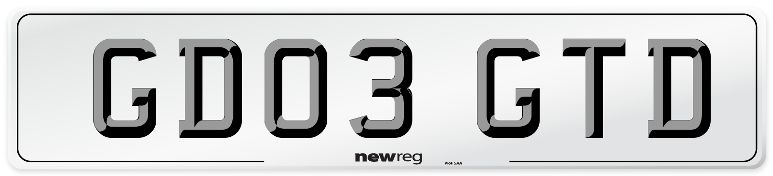 GD03 GTD Number Plate from New Reg